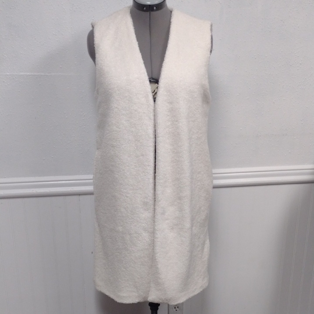 NEW Unlabeled J. Jill Pure Jill Elements Long Teddy Shearling Vest Cream Large
